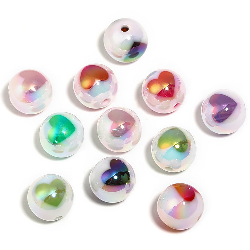 Wholesale  100pcs 16mmMilk White Sugar Core Acrylic Colored Heart-shaped Five Pointed Star Round Beads